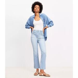 LOFT Kick Crop Jeans Light Wash Patch Pocket High Rise Size 8/29